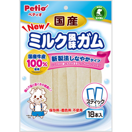 ペティオPetio犬用おやつNEW国産ミルク風味ガムスティックシニア犬しなやか柔らか国産牛皮コラーゲン毛づや関節デンタルケア歯磨きは新製法
