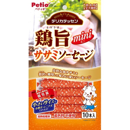 ペティオPetio犬用おやつデリカテッセン鶏旨ミニササミソーセージチキンはやわらかい